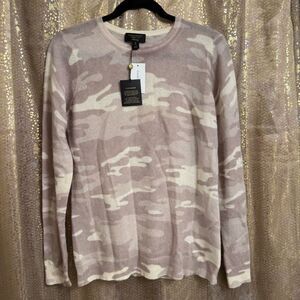 Charter Club 100% Cashmere Light Camo Print Taupe Crewneck Sweater Med NWT‎